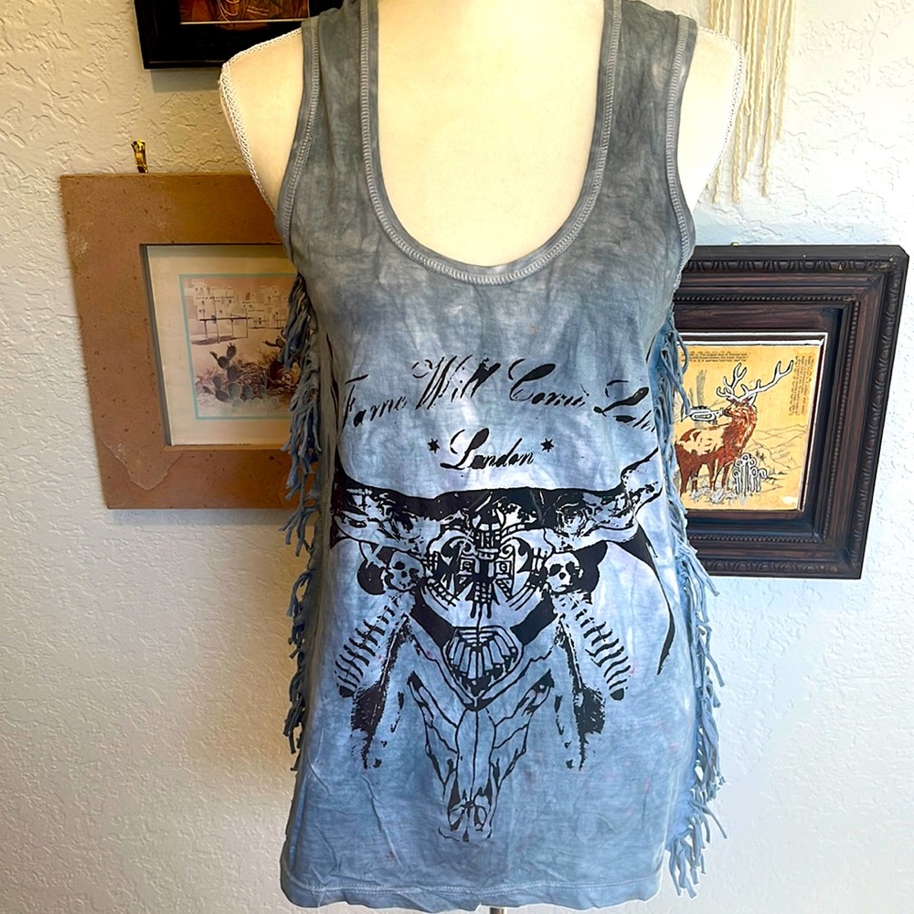 NWOT Fame Will Come London Fringe Tie Dye Tank-top - Picture 1 of 7